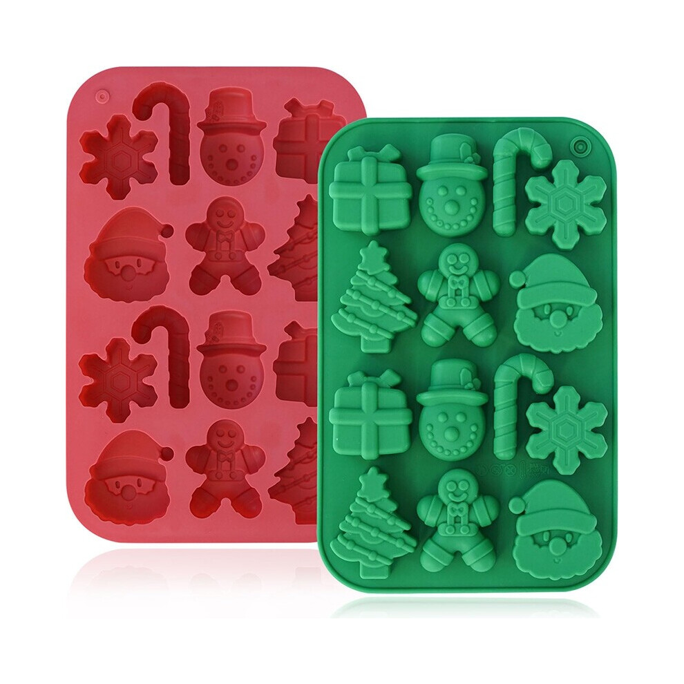 2PSC Christmas Silicone Chocolate Molds Candy Baking Moulds Handmade Snowflake Snowman Xmas Tree Gingerbread Man Santa Claus Mold