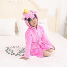 (Rose Red, 7-8 Years) Kids Girls Unicorn Hooded Bathrobe Towelling Bath Robe Dressing Gown Pajamas Flannel Loungewear Robe