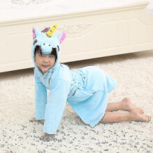 (Blue, 4-5 Years) Kids Girls Unicorn Hooded Bathrobe Towelling Bath Robe Dressing Gown Pajamas Flannel Loungewear Robe