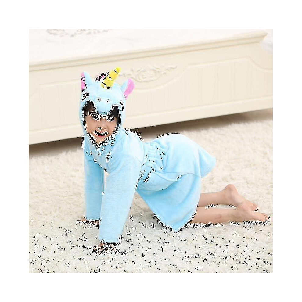 (, 4-5 Years) Kids Girls Unicorn Hooded Bathrobe Towelling Bath Robe Dressing Gown Pajamas Flannel Loungewear Robe Blue
