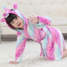 (Starry Sky, 9-10 Years) Kids Girls Unicorn Hooded Bathrobe Towelling Bath Robe Dressing Gown Pajamas Flannel Loungewear Robe