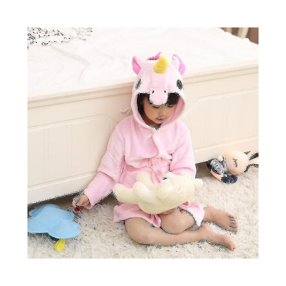 (, 3-4 Years) Kids Girls Unicorn Hooded Bathrobe Towelling Bath Robe Dressing Gown Pajamas Flannel Loungewear Robe Pink