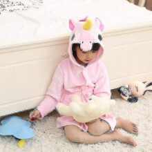 (Pink, 7-8 Years) Kids Girls Unicorn Hooded Bathrobe Towelling Bath Robe Dressing Gown Pajamas Flannel Loungewear Robe