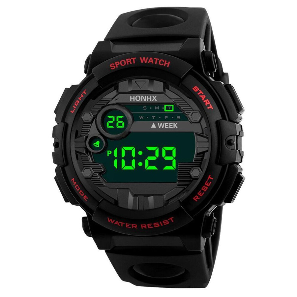 (red) Luxury Mens Digital LED Watch Date Sport Men Outdoor Electronic Watch