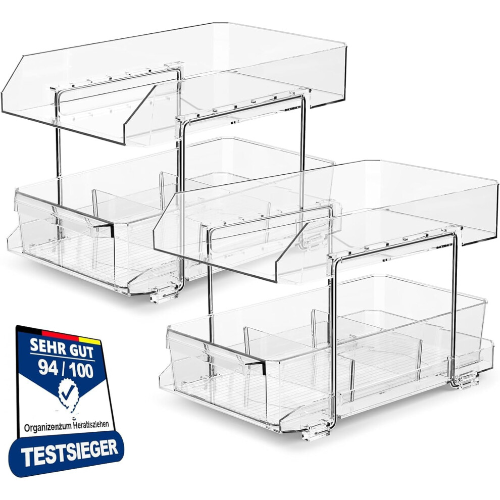 (2 PCS) 2 Pack Kitchen Organizer Kitchen Cabinet Refrigerator Base Cabinet Organizer Multifunctional Acrylic with Sliding Drawer