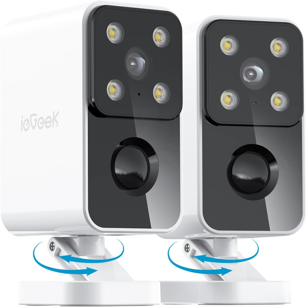 (2pcs White Battery Camera) Security Camera Outdoor Wireless with 180 Horizontal Rotation, Rechargeable Battery Wifi Home Security Camera