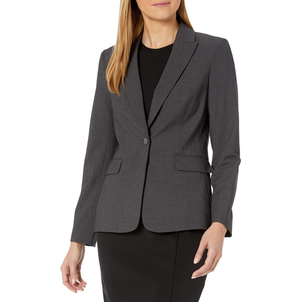 Calvin Klein Women's Big Girls' One Button Lux Blazer  Charcoal  12