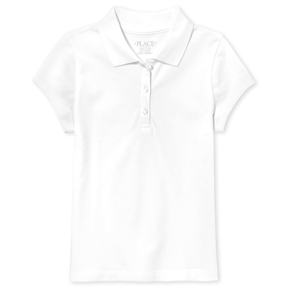 The Children's Place Girl's Short Sleeve Pique Polo  White  XX-Large