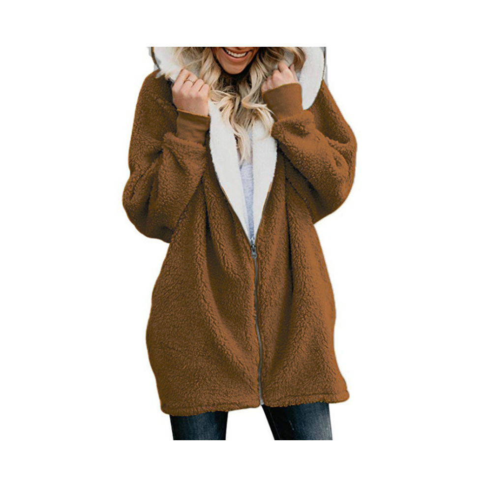 (Khaki, XL) Women Ladies Warm Teddy Bear Fluffy Coat Hooded Faux Jacket Outwear Fleece