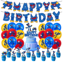 Poppy Playtime Huggy Wuggy Party-Dekorationen Set - Geburtstag, Kuchen Topper & Banner, wiederverwendbare Kartonbanner