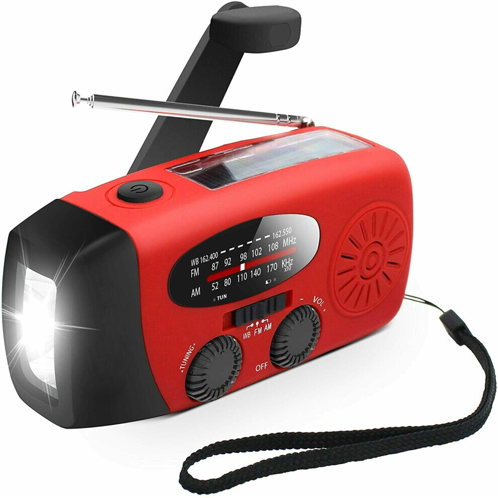 Hand Crank Emergency Radio Dynamo Wind Up Solar Portable AM FM Radio USB Charger Light Torch Red