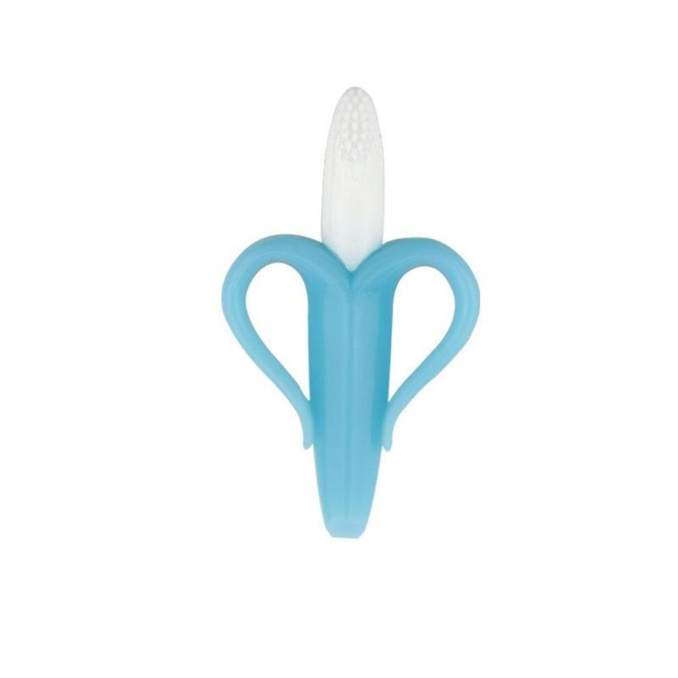 (blue) Baby Silicone Training Toothbrush Bpa Free Banana Shape Safe Toddle Teether Chew Toys Teething Ring Gift For Infant Baby Chewing