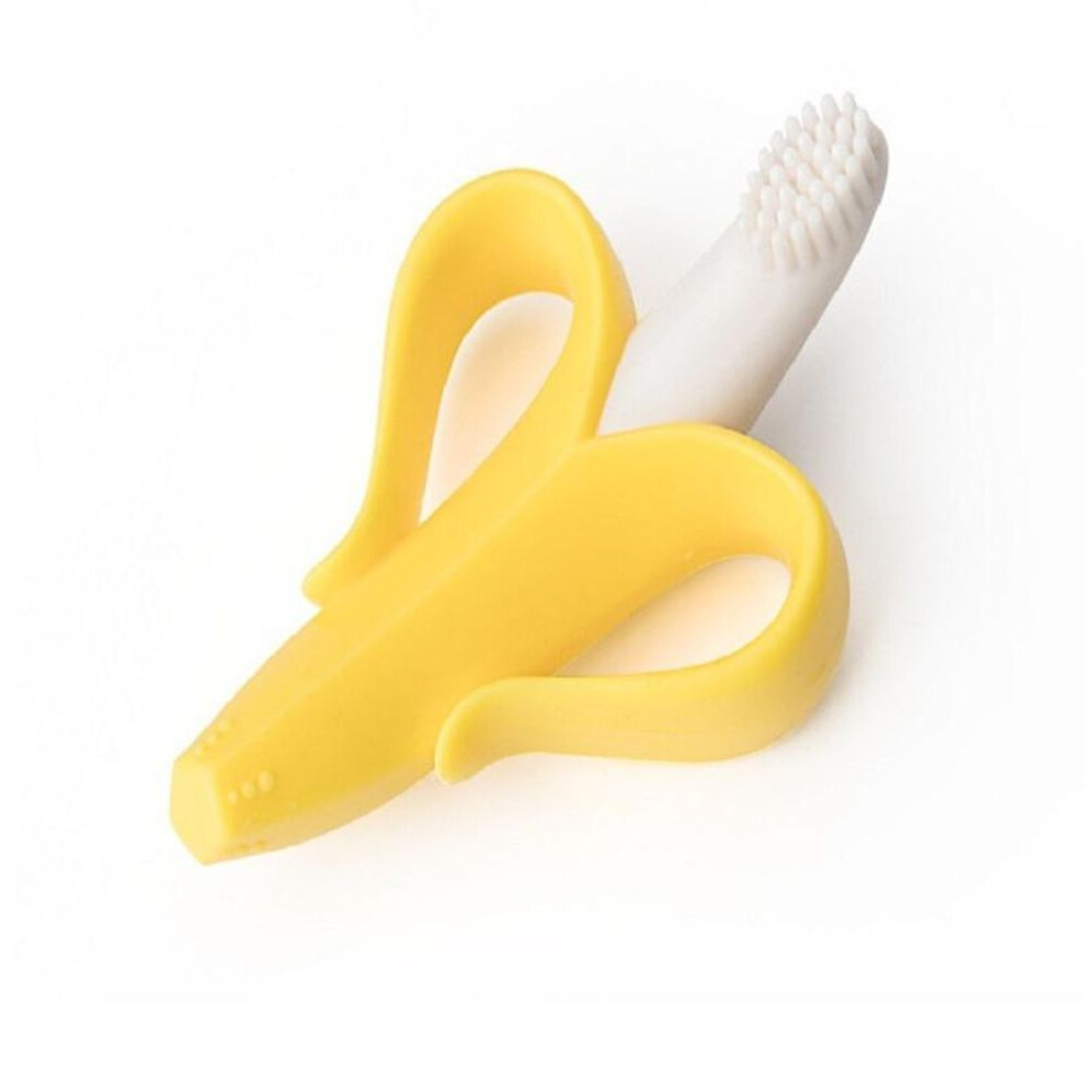 (yellow) Baby Silicone Training Toothbrush Bpa Free Banana Shape Safe Toddle Teether Chew Toys Teething Ring Gift For Infant Baby Chewing