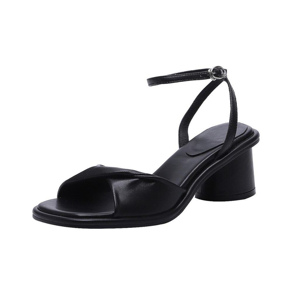 (black, 37) Summer Urban Casual Shoes For Women Buckle-strap Real Leather Thick Heels Sandals Outdoor Ladies Party Shoes