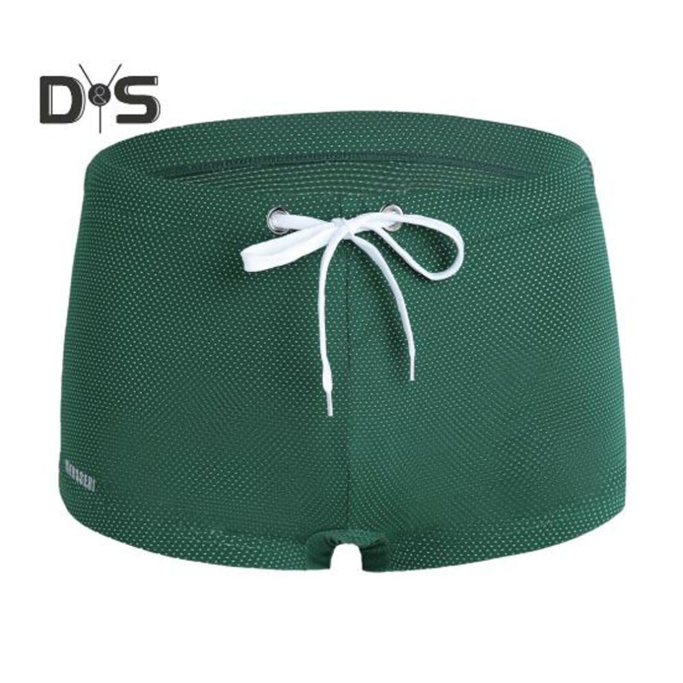 (dark green, S) Summer Men Swim Shorts Low-rise Solid Color Beach Tight Swimming Trunks With Waist Tie Swimsuit Sports Surf Shorts Trunks
