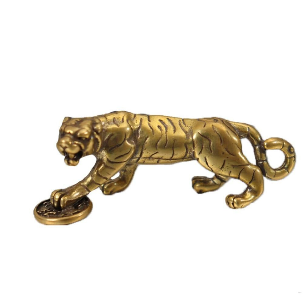(Other) Vintage Copper Tiger Car Keychains Pendants Retro Brass Animal Tiger King Figurines Ornaments Men Key Rings Holder Gifts