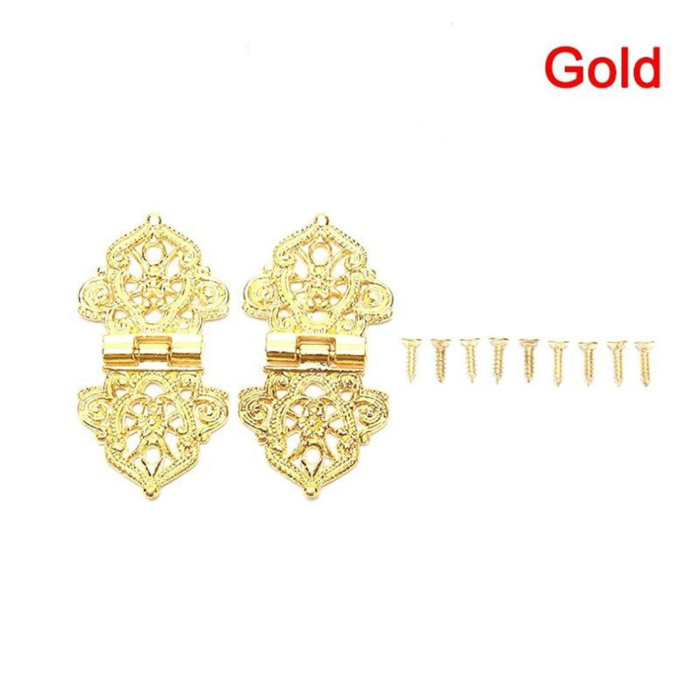(gold) 3pcs/set  Hollow Flower Hinge Vintage Bronze Color Wooden Box Hinge Zinc Alloy Cabinet Hardware Antique Hinges Furniture Accessories