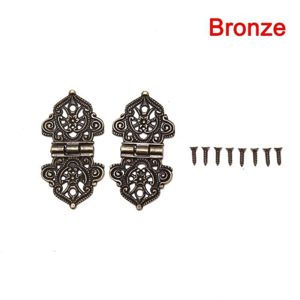 (bronze) 3Pcs/Set  Hollow Flower Hinge Vintage Bronze Color Wooden Box Hinge Zinc Alloy Cabinet Hardware Antique Hinges Furniture Accessories