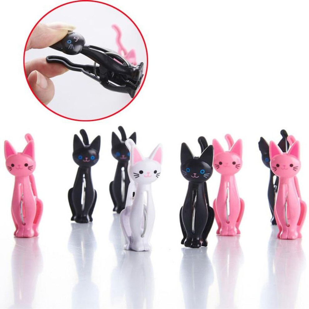 (white) Creative Cat Cartoon Clip Strong Plastic Clothes-pin Shape Receive A Clip Socks Hanging Pegs Clamps Laundry Photo Holder