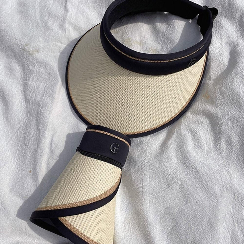(beige) Portable Women Girls Uv Protection Foldable Visors Casual Straw Cap Sun Hats Sunshade Beach Hat