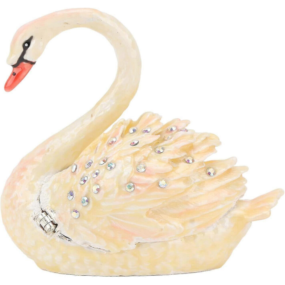 Mini Enamel Rhinestone Swan Jewelry Box Swan Hinged Jewelry Box Mini Figurine Ring Box Inlaid Rhinestones Magnetic Buckle Design Jewelry Box