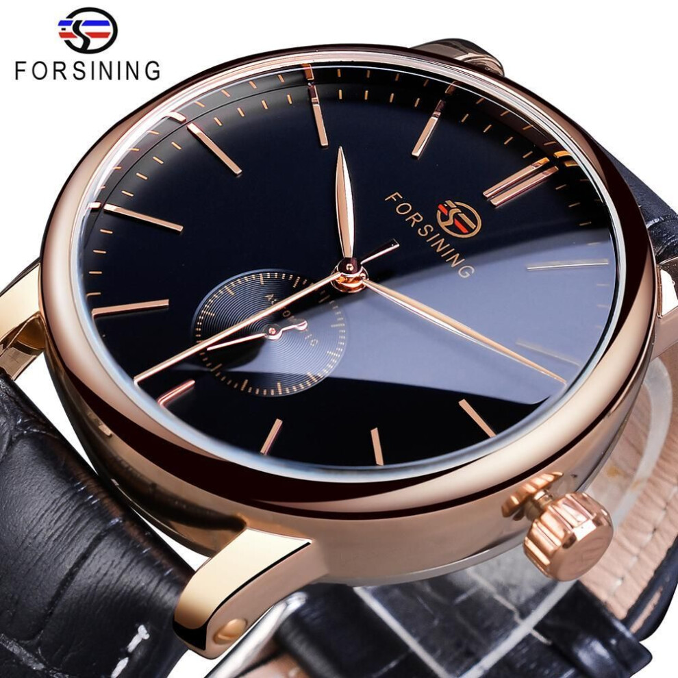 (gold) Forsining Minimalist Men&apos;s Mechanical Watch Slim Dial Automatic Casual Clock Male Wristwatch Relogio
