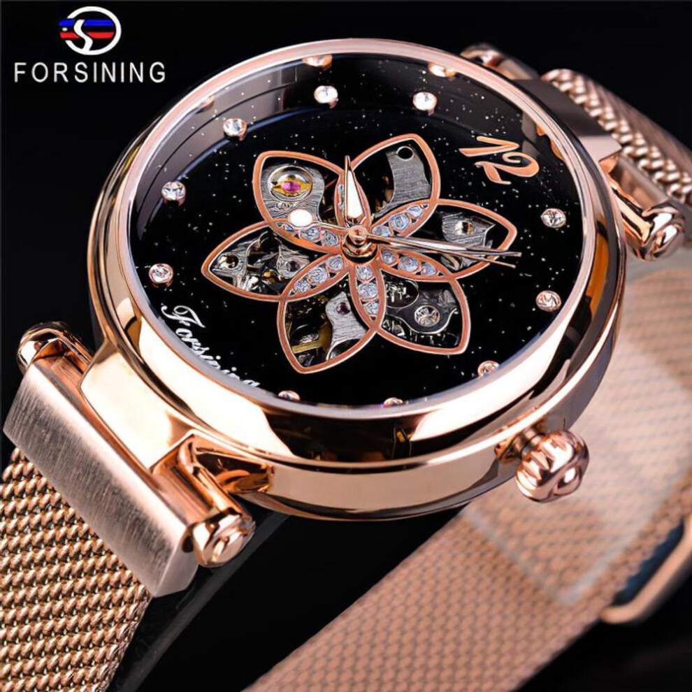 (rose gold) Forsining Fashion Starry Petal Mechanical Watch Female Elegant Automatic Watch Brand Wrist Watch