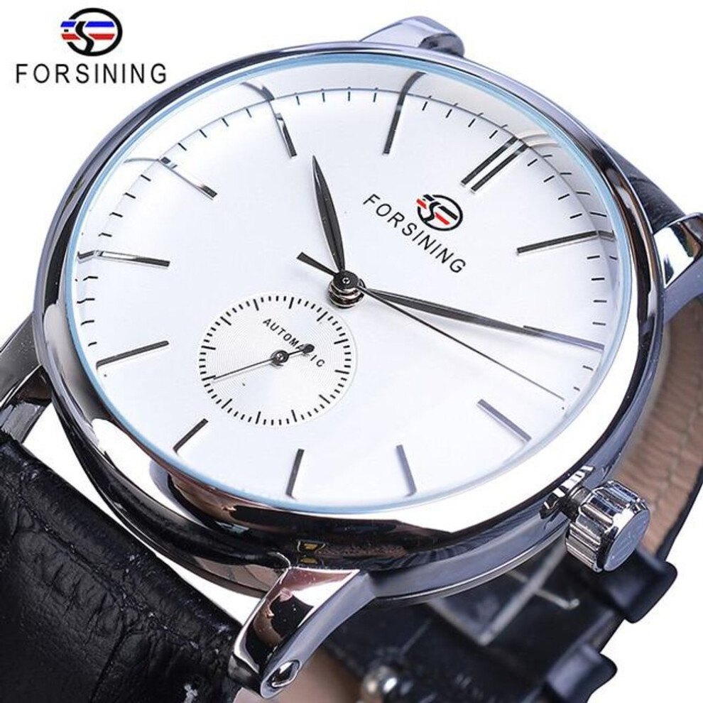 (white) Forsining Minimalist Men&apos;s Mechanical Watch Slim Dial Automatic Casual Clock Male Wristwatch Relogio