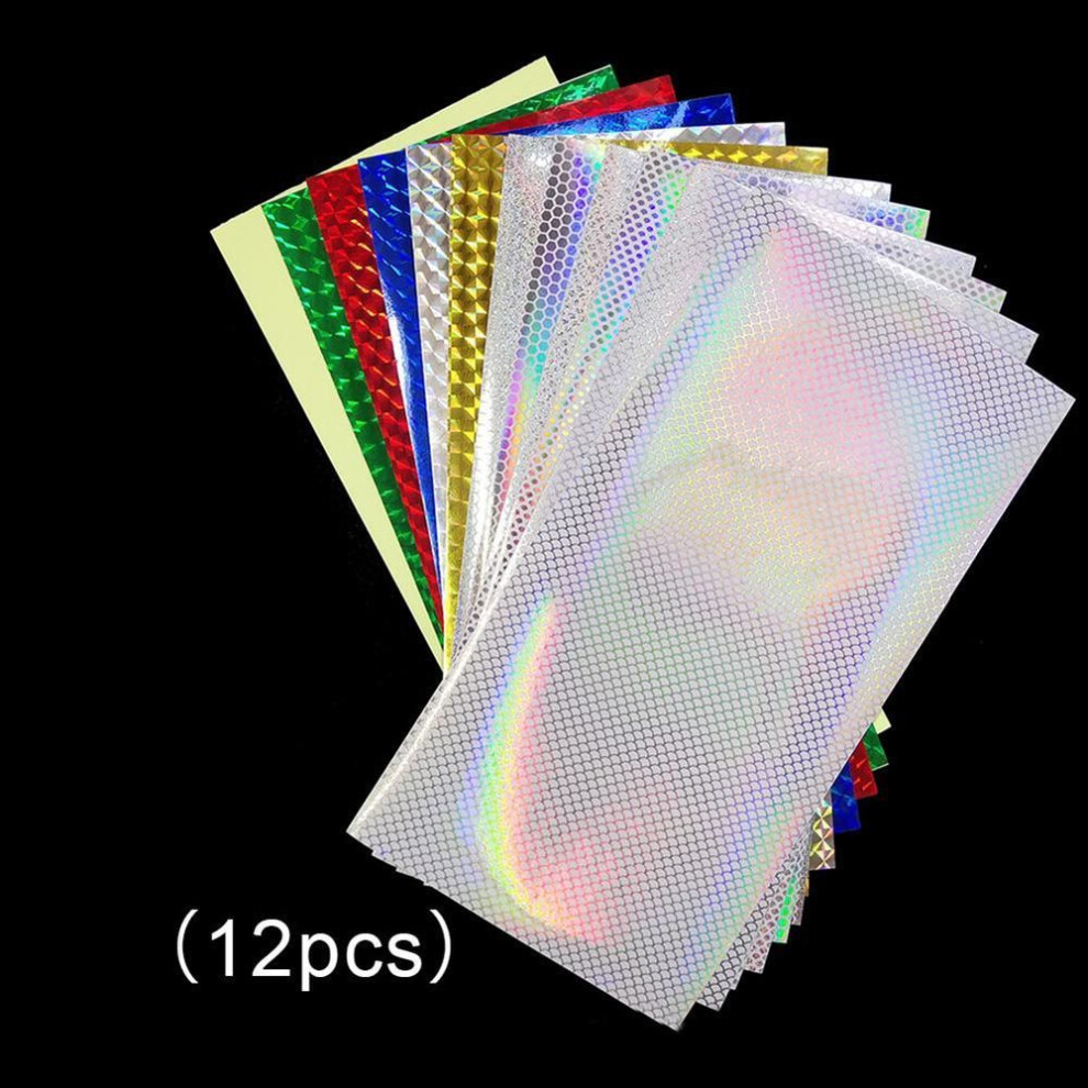 12pcs Lure Tape Sticker 20cmx10cm Decor Fishing Holographic