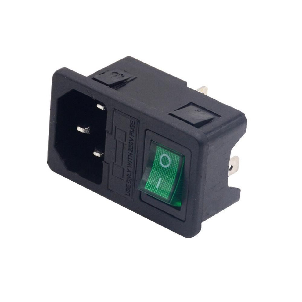 (green) Aogery Small Tool 3 Pin Iec 320 C14 Inlet Module Plug Fuse Switch Male Power Socket 10a 250v