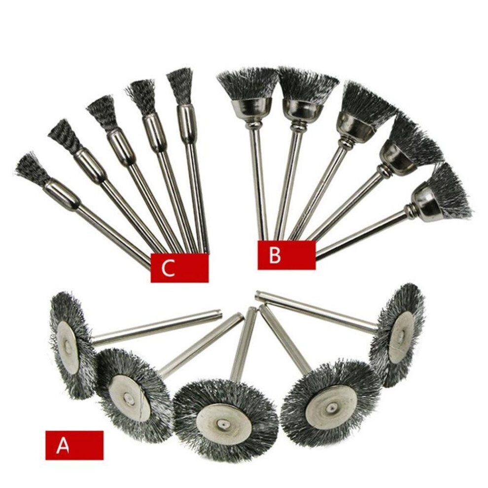 (15 in 1) 15pcs Wire Brush With Handle Stainless Steel Wheel Polishing Accessories Rotary Tool For Engraver Abrasive Set Burr Head Deburring Drill Tools