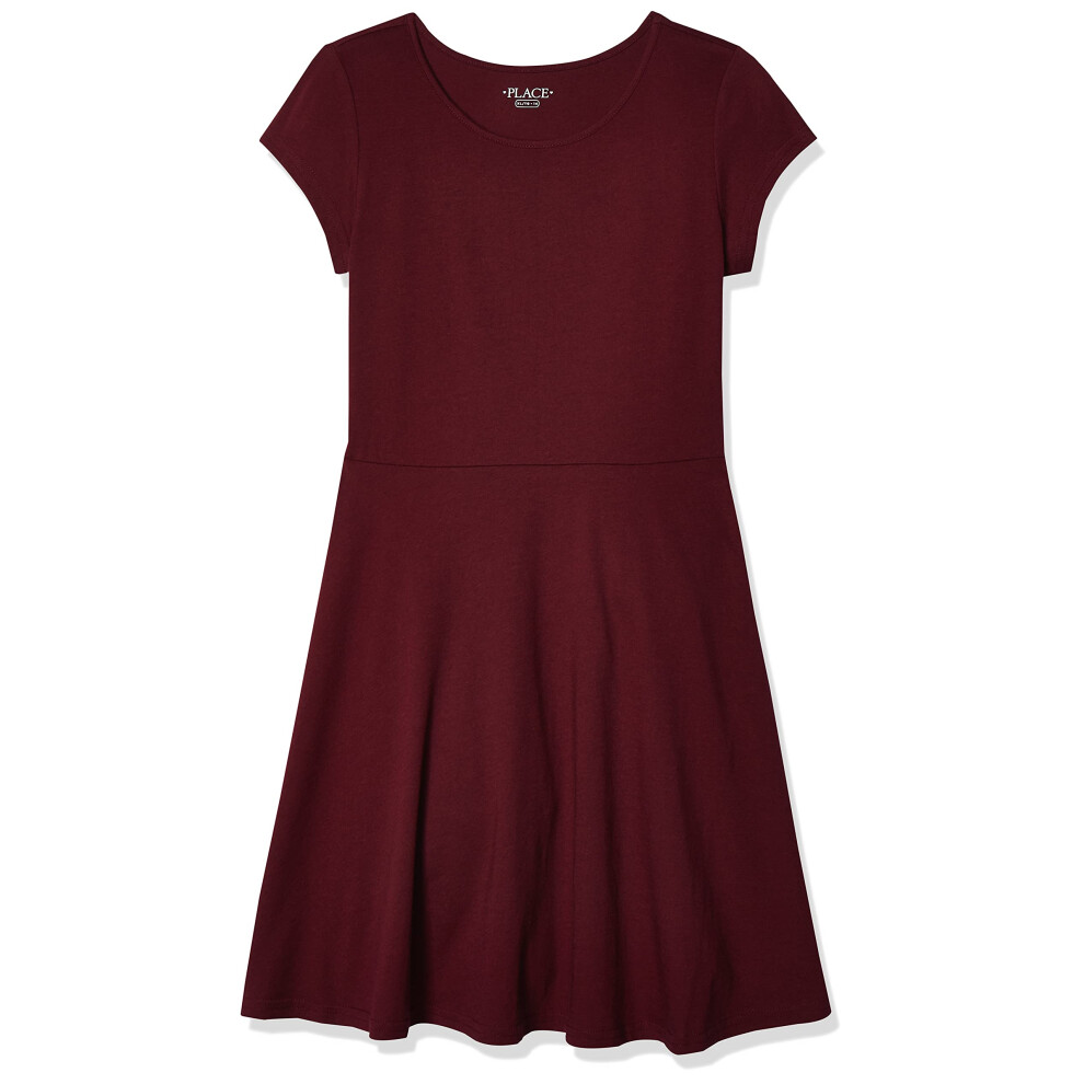 The Children's Place Girls' Short Sleeve Basic Skater Dress  Rubine Single  XX-Large