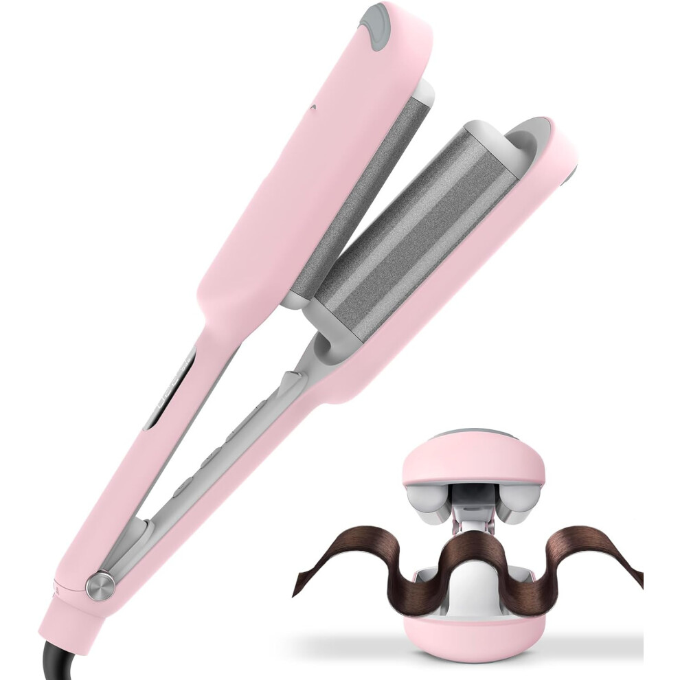 (32mm) Deep Waver Curling Iron, Ionic Beach Waves Curling Wand with Ceramic Tourmaline Barrel for Women, Anti-Scald, Quick & Easy, Dual Voltage