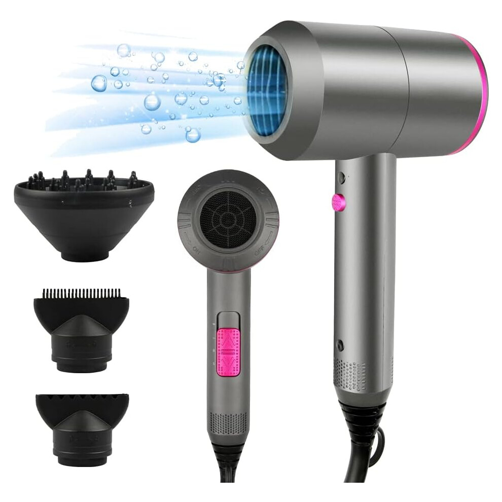 (Grey) 2000W Hairdryer Powerful AC Motor Quick Drying with 2 Speed 3 Heat Setting, Cool Shot Button with 1 Diffuser & 2 Concentrator for Women Man