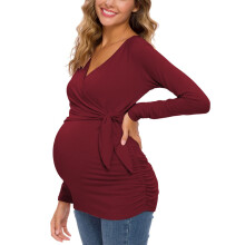 Glampunch Camisas femininas para maternidade, manga curta e manga comprida, gravata frontal, tops para maternidade
