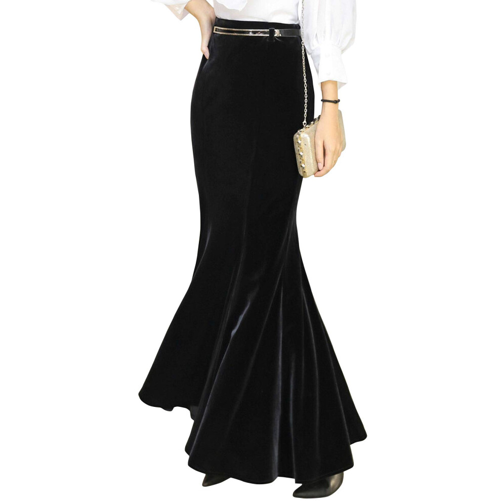 Jupe longue sirène moulante taille haute en velours pour femme ebossy