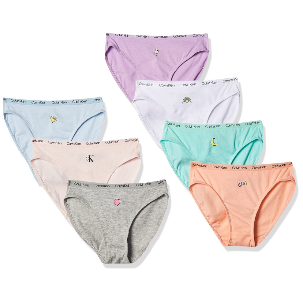 Calvin Klein Girls Cotton Underwear Bikini Panties 7 Pack Fun Icons X-Large