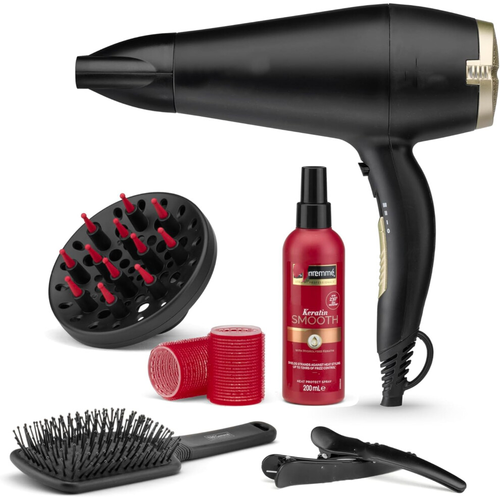 (Single, single) Volume Shine Hair Dryer Gift Set, Diffuser Dryer, paddle brush, hair rollers, ionic conditioning