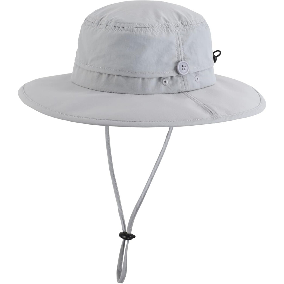 (One Size, Light ) Kou Yi Upf50 Mens Sun Hat Wide Brim Fishing Hat Portable Cowboy Bucket Hat Grey