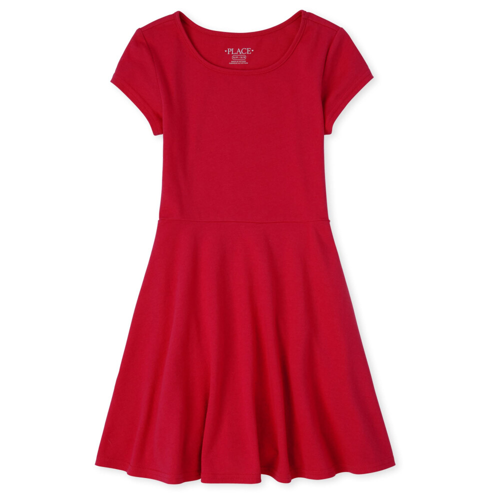 The Children's Place Girls Short Sleeve Basic Skater Dress Ruby Single Small