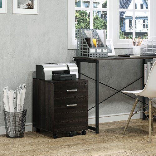 Vinsetto Vinsetto 2-Drawer Locking Office Filing Cabinet 5 Wheels Rolling Storage Brown