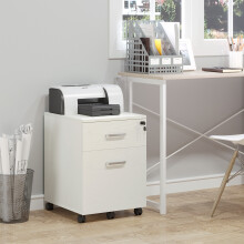 Vinsetto 2-Drawer Locking Filing Cabinet, White Wood Grain, 5-Caster Mobility, Top Small & Large Bottom Drawers with A4 Rail, 50kg, 924-023WT