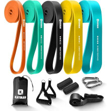 Kayman Long Resistance Yoga, Stretching, Pull-Ups Band, Door Anchor & Carry Bag, Mullticolour, 5 Pack