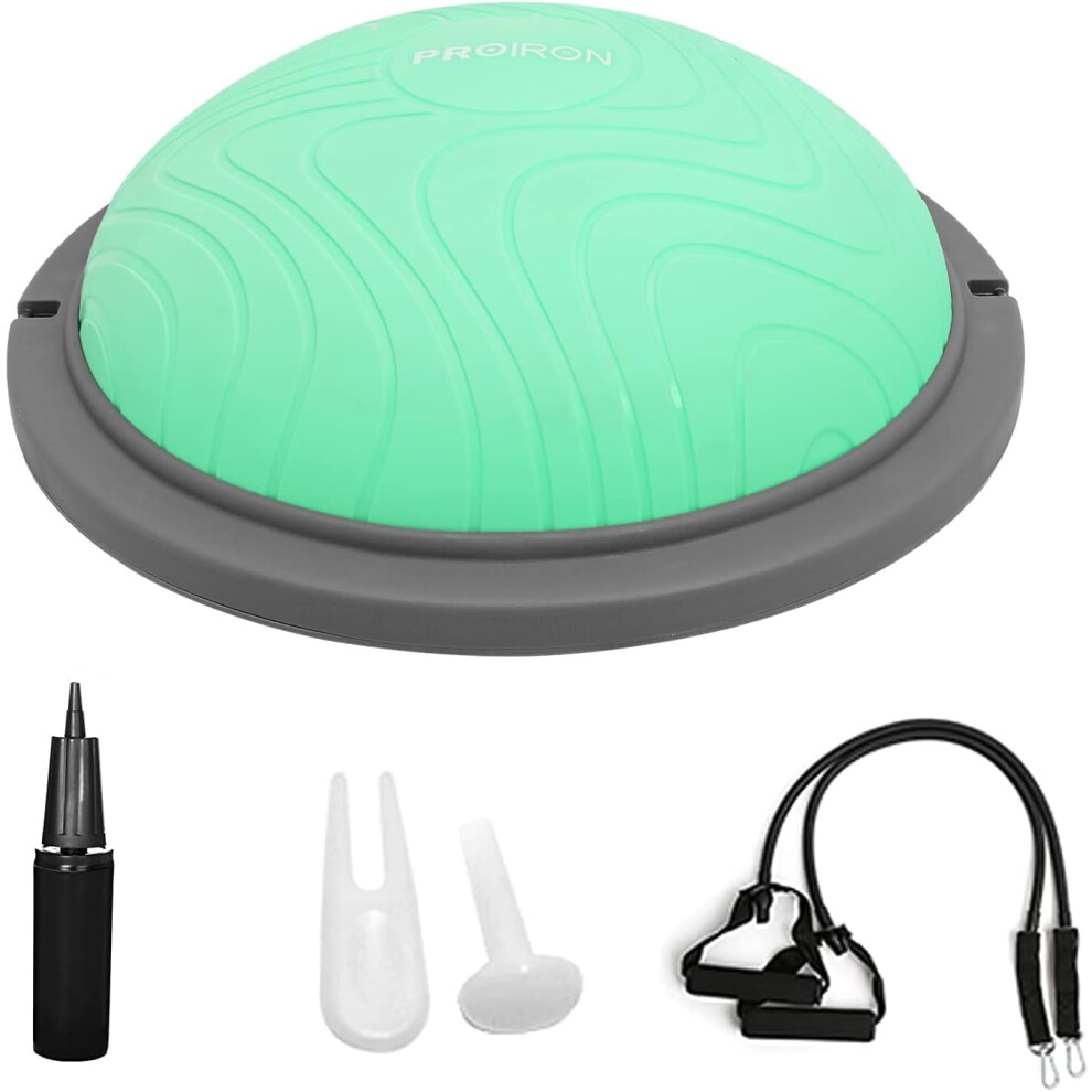 (47cm, Mint green) Balance Ball, Half Yoga Ball, Air Dome Balance Ball with Pump/Nonslip Base, Body Balance Strength Trainer Ball Equipment Exercise Workout Trainer