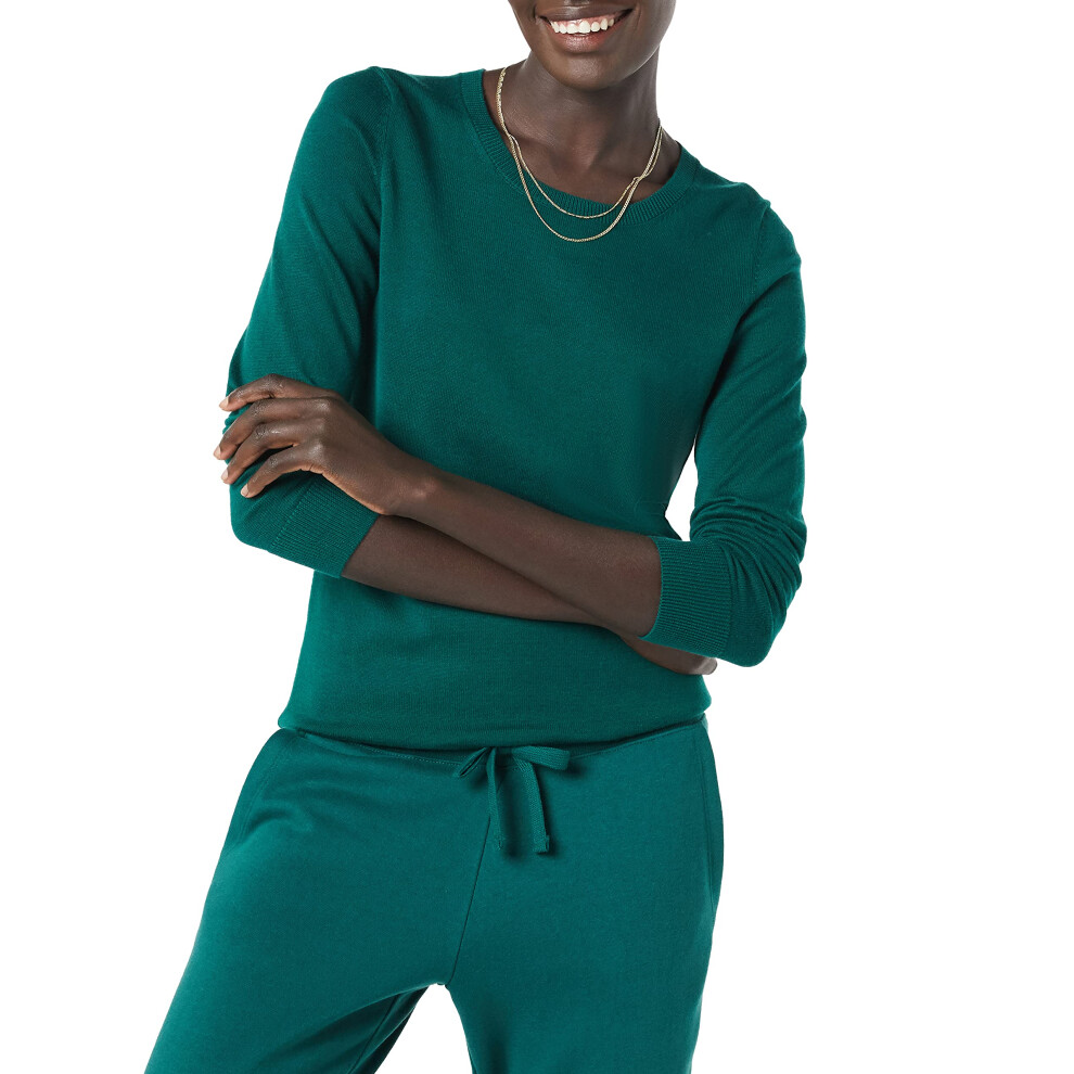 Amazon Essentials Women's Long-Sleeve Lightweight Crewneck Sweater Available in Plus Size  Dark Green  X-Small
