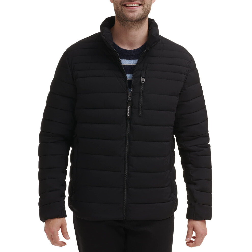 Calvin Klein Mens Lightweight Water Resistant Packable Down Puffer Jacket Standard and Big  Tall  Black Stretch  Small