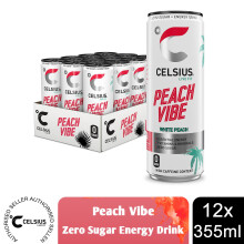 Celsius Sparkling Energy Drink Peach Vibe with Zero Sugar 355ml, 12 Pk