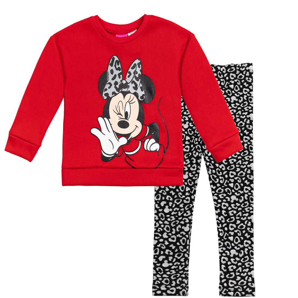 Disney Minnie Mouse Little Girls Fleece Sweatshirt & Leggings Red/Blac
