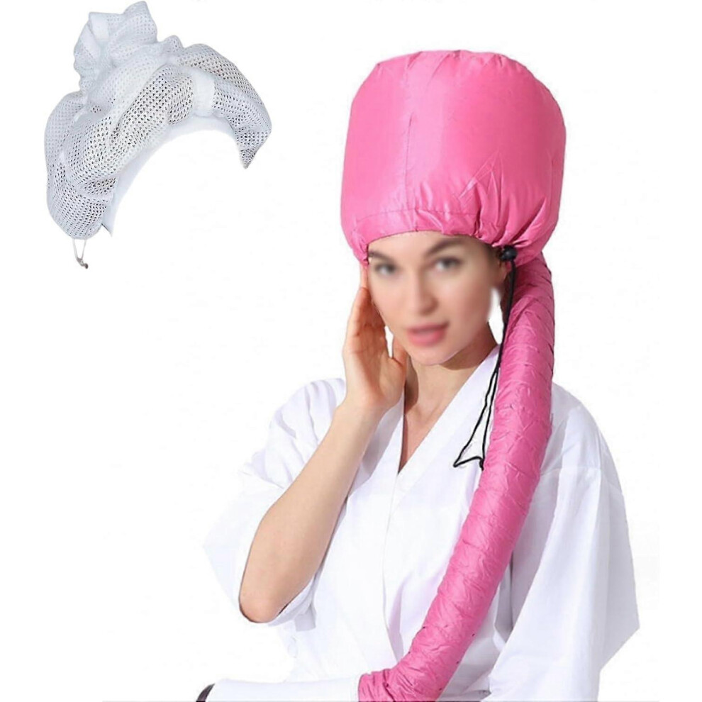(Pink) Hair Net, Net Plopping Cap for Drying Curly Hair, Adjustable Net Plopping Cap for Drying Curly Hair with Drawstring, Hair Dryer Bonnet