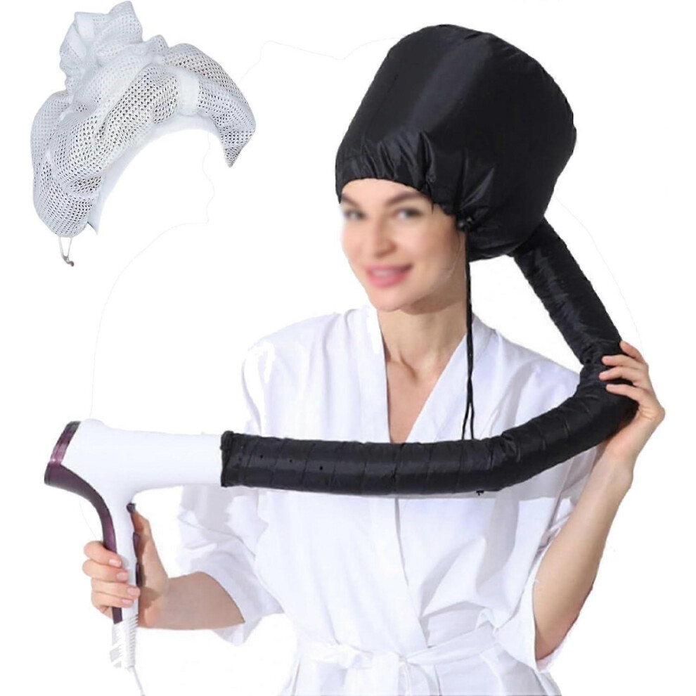 (Black) Hair Net, Net Plopping Cap for Drying Curly Hair, Adjustable Net Plopping Cap for Drying Curly Hair with Drawstring, Hair Dryer Bonnet